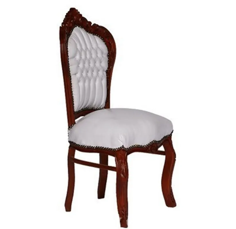Nur Für Kurze Zeit Casa Padrino Barocco Cena Chair Bianco / Marrone similpelle - Mobili in stile barocco
