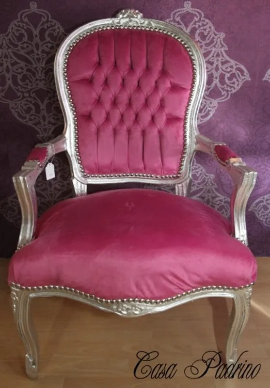 Bestpreis Casa Padrino barocco Salon sedia rosa / argento - mobili barocchi stile antico