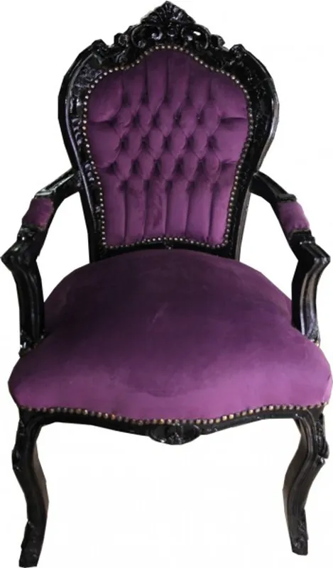 Markenprodukt Casa Padrino Barocco Cena Sedia con braccioli viola / nero