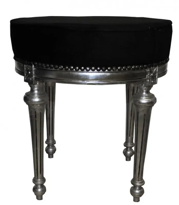 Casa Padrino barocco Sgabello / Sgabello rotondo nero / argento Aktuell