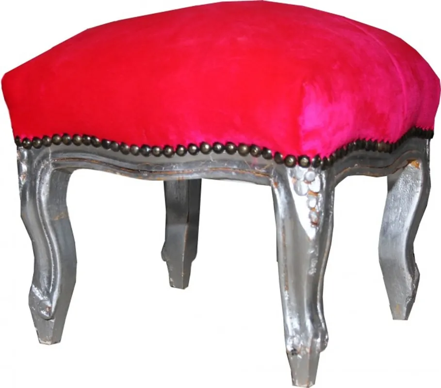 Begrenztes Angebot Poggiapiedi Casa Padrino barocco rosa / argento - mobili antichi - Sgabello
