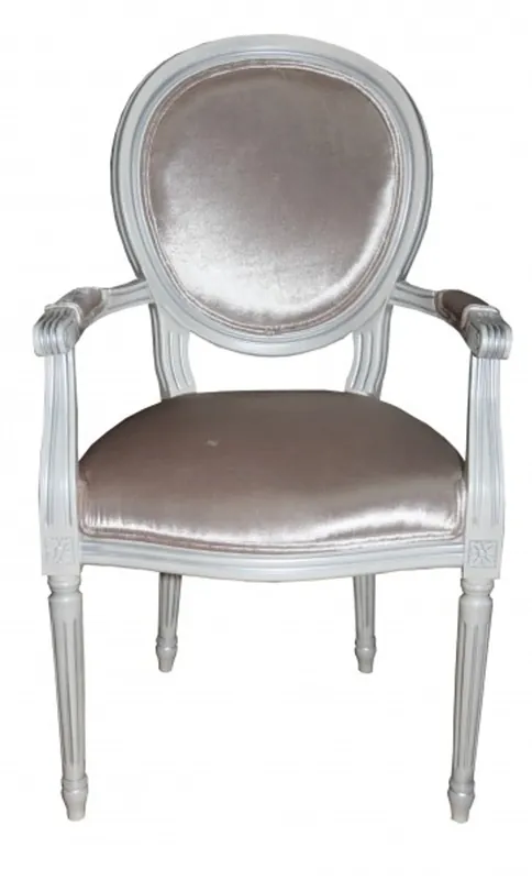 Casa Padrino Barocco Cena Poltrona Beige / Bianco / Argento - Sedia design - qualità di lusso Top-Seller