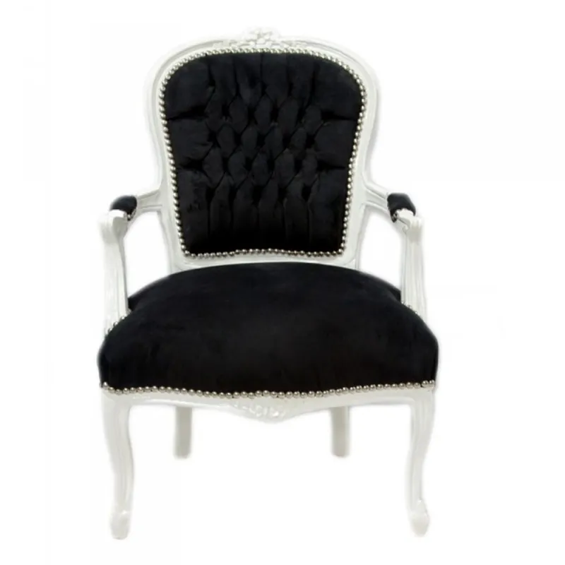 Casa Padrino barocco Salon Chair Nero / Bianco Versand Am Gleichen Tag
