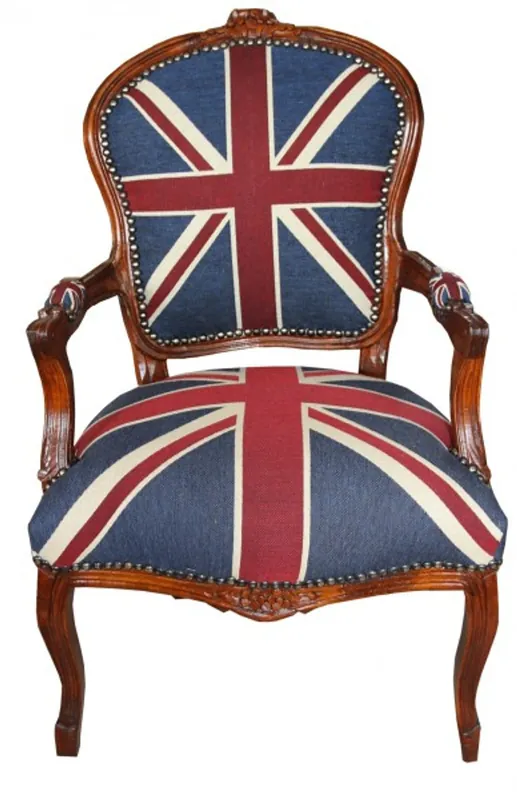 Casa Padrino barocco Salon Chair Union Jack / Mahogany Brown - bandiera inglese - Inghilterra Preis Gesenkt
