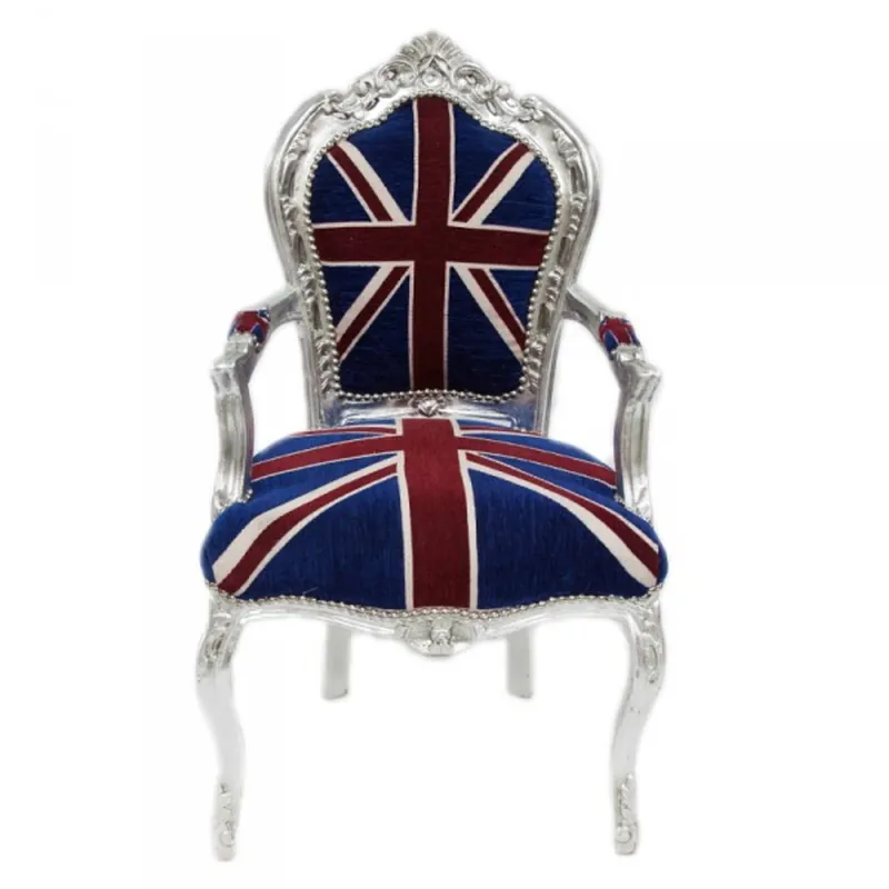 Casa Padrino Barocco Cena Sedia con braccioli Union Jack / Argento - stile antico Top-Seller