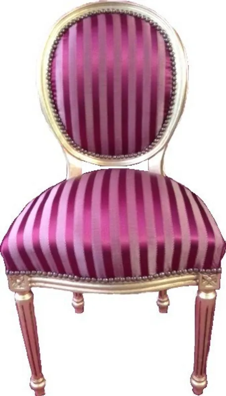 Angebot Casa Padrino Barocco Cena Chair Bordeaux rosso / viola Stripe / Oro Mod2 / rotonda