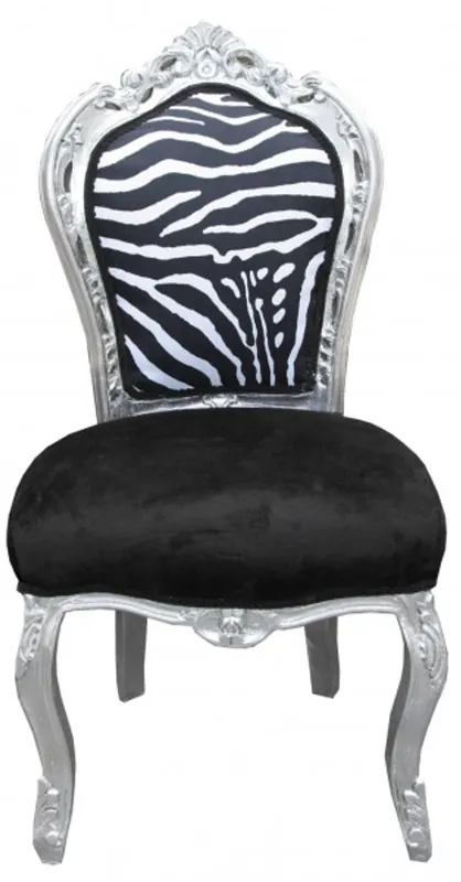 Ausverkauf Casa Padrino Barocco Cena Chair nero / bianco / argento senza braccioli - Mobili antichi Zebra