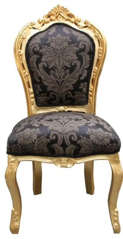 Super-Preis Casa Padrino Barocco Cena Chair Black Pattern / Oro senza braccioli - Mobili antichi