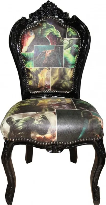 Wochenendangebot Casa Padrino barocchi Cena Sedia Caricature / pelle nera mobili aspetto antico stile - Limited Edition!