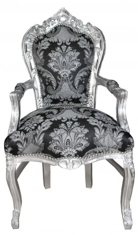 Cena Casa Padrino barocco con braccioli Black Pattern / Argento - Mobili antichi Preis Gesenkt