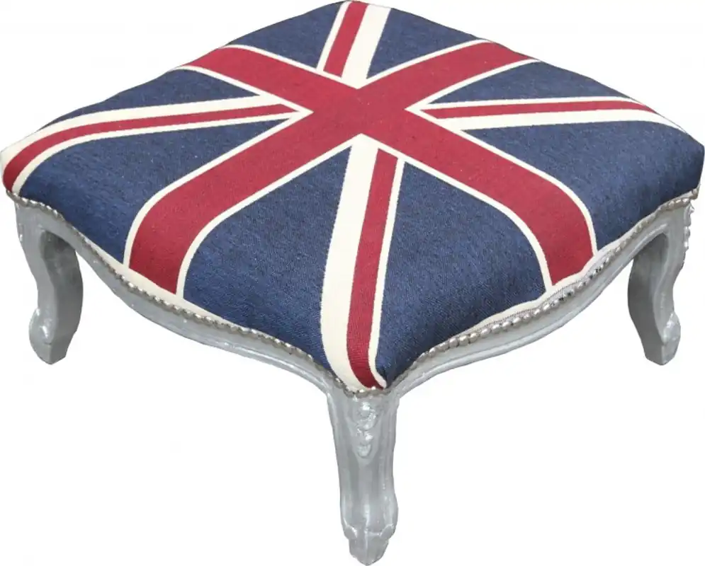 Versand Am Gleichen Tag Casa Padrino barocco XXL pouf Mod3 Union Jack / silver - Sgabello bandiera inglese - stile antico dell'Inghilterra