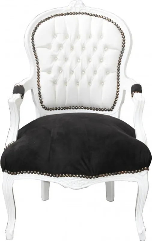Geprüft Casa Padrino barocco Salon Chair Bianco / Nero Mod2 Bling Bling