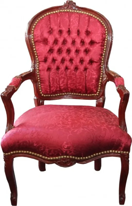 Markenprodukt Casa Padrino barocco Salon Chair Bordeaux Red Pattern / Brown Mod2 - Sedie Mobili