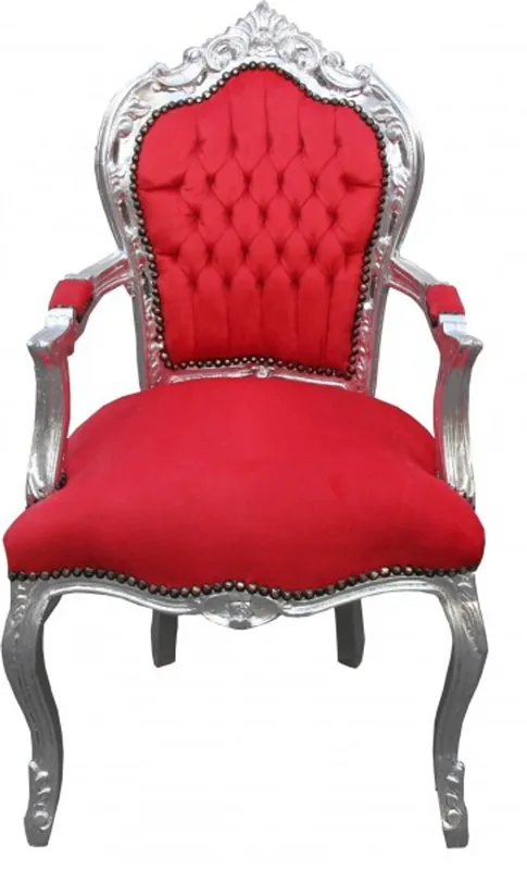 Casa Padrino Barocco Cena Chair rosso / argento con braccioli Neuheit