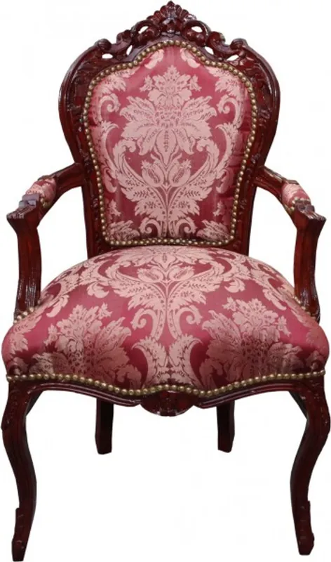Sedia da pranzo barocca Casa Padrino modello Bordeaux / marrone rosso con braccioli - Edizione limitata Echt