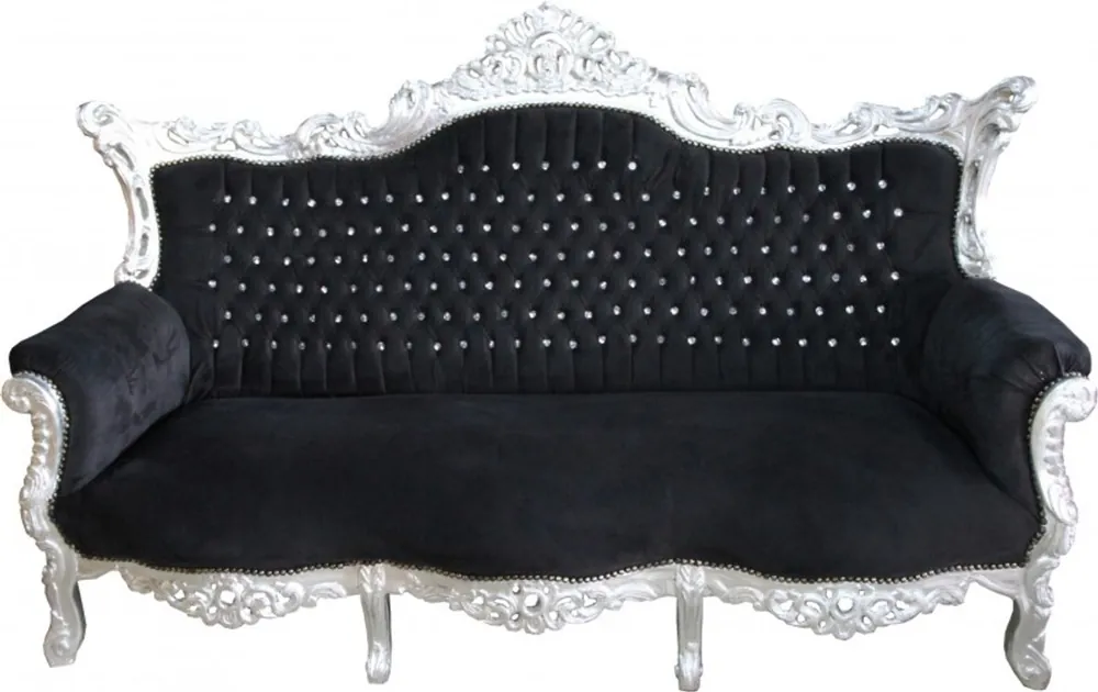 Casa Padrino Baroque sofa Master Black / Silver - Furniture Coffee Lounge Sale