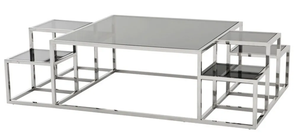 Preis Gesenkt Casa Padrino luxury Art Deco designer coffee table polished stainless steel with tinted glass 150 x 90 cm - Luxury Collection