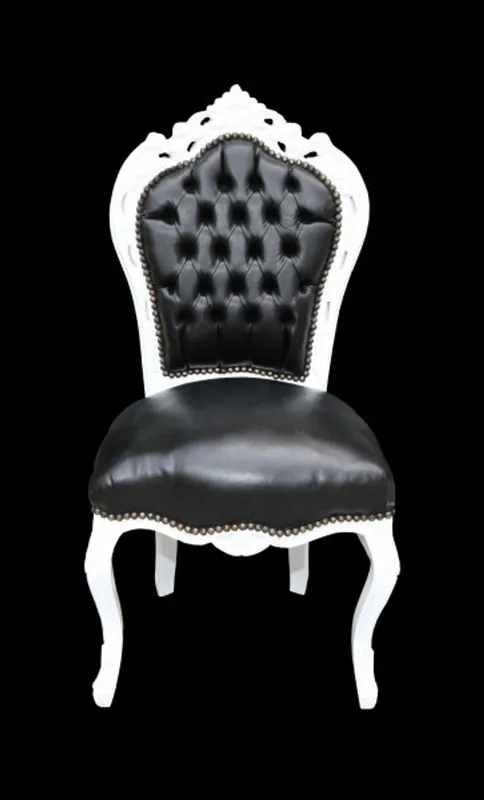 Casa Padrino Barocco Cena Chair Nero / Bianco similpelle stile mobili antichi Aktuell