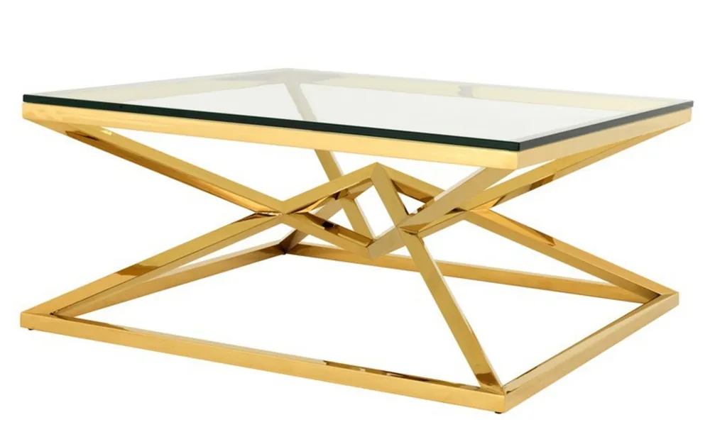 Casa Padrino luxury Art Deco Design coffee table stainless steel with gold glass 100 x 100 cm - Luxury Collection - Side Bestpreis