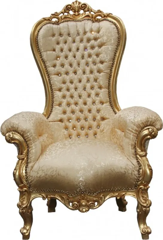 Casa Padrino Baroque throne Mod2 Majestic Gold Pattern / Gold with Bling Bling Rhinestones - Giant armchair - throne chair Jetzt Kaufen