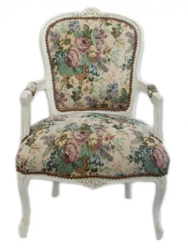 Billig Chair Casa Padrino barocco Salon disegno floreale / Bianco Antico - Antique Furniture Design