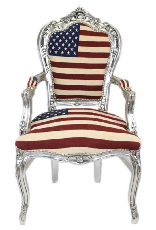Echt Casa Padrino Barocco Cena con braccioli USA / Argento vecchio stile