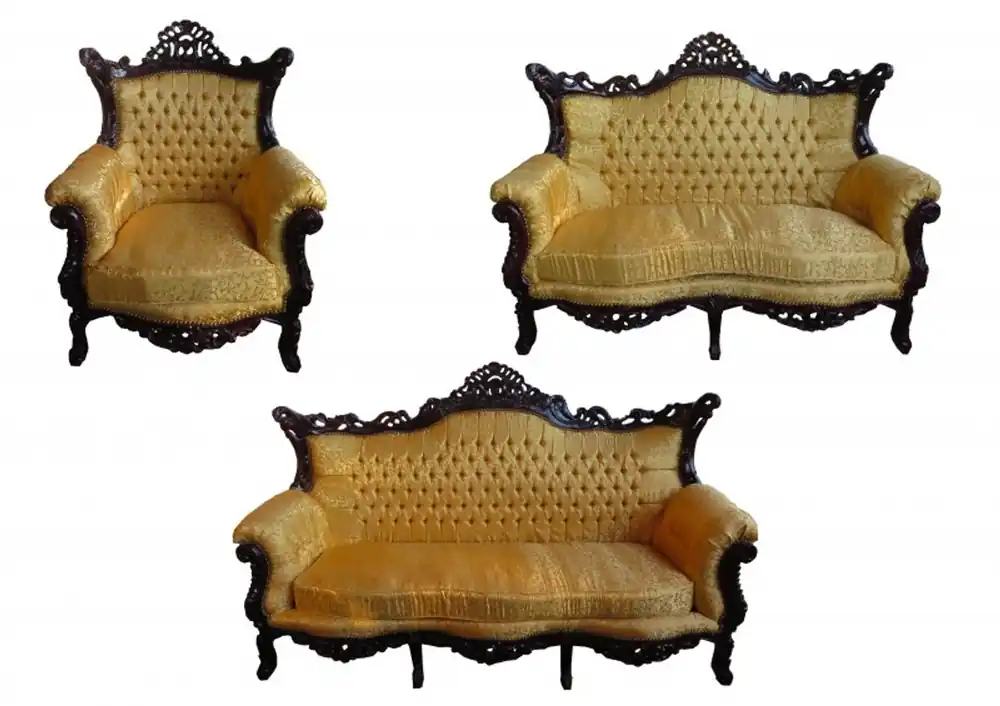 Casa Padrino Baroque Living Set Master Gold Pattern / Mahagony Brown - 3 seater + 2 seater + 1 armchair Sonderaktion