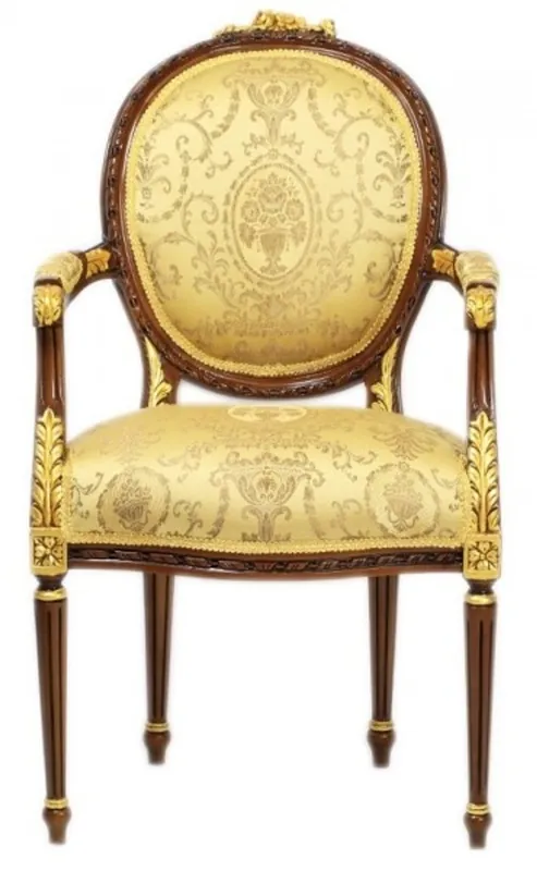 Top-Angebot Casa Padrino lusso barocco sedia sala da pranzo con braccioli Luigi XV oro Pattern / Mahogany Brown - Mobili