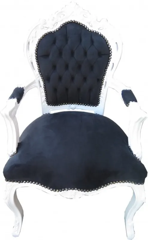 Casa Padrino Barocco Cena Chair nero / bianco con braccioli - Mobili in stile antico Markenprodukt