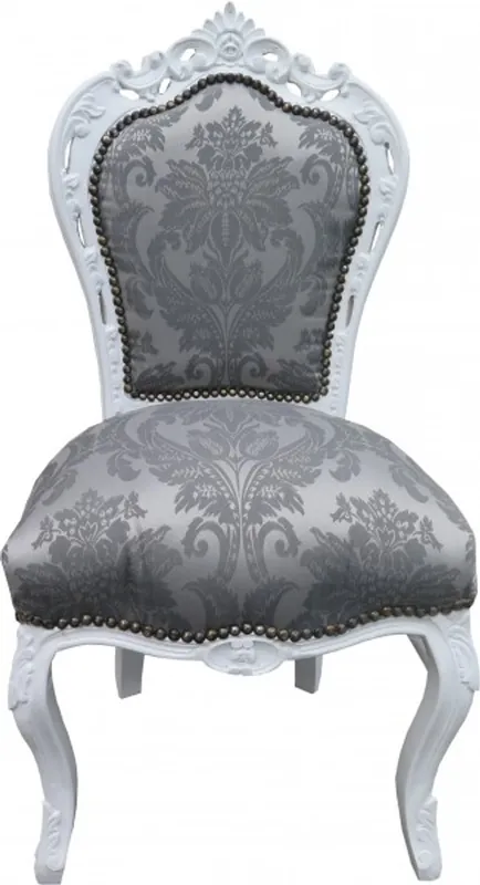 Preis Gesenkt Casa Padrino Barocco Cena Chair Grigio Pattern / bianca senza braccioli - Mobili antichi - Limited Edition Casa Padrino Baroque Dinner Chair Gray pattern / white without armrests - Antique Furniture - Limited Edition