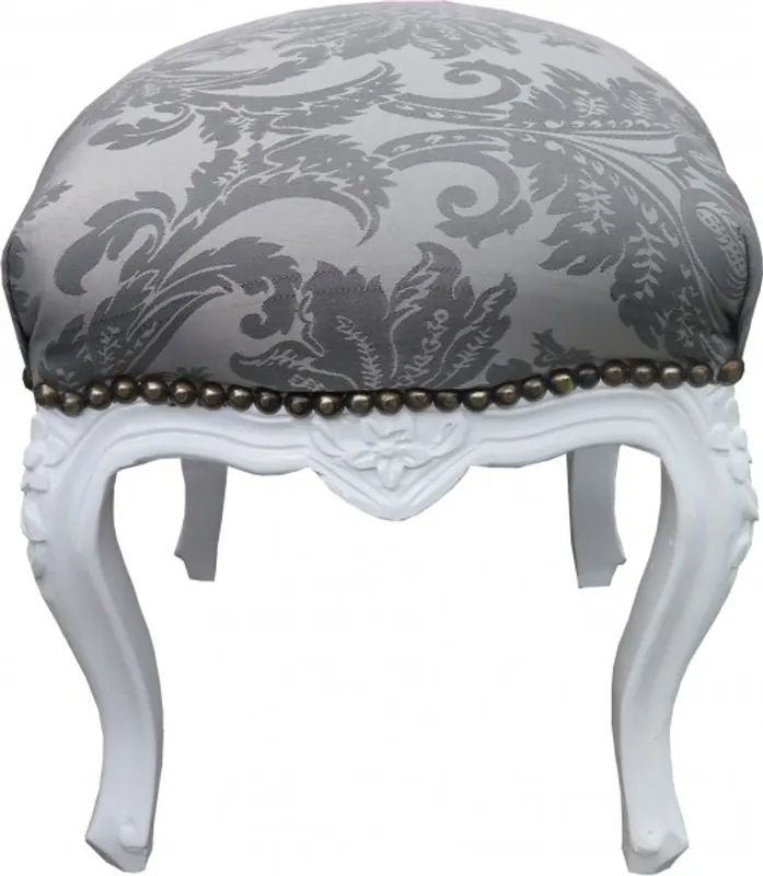 Casa Padrino barocco Sgabello Grigio Pattern / altezza bianco 40 cm, larghezza 35 cm - Mobili in stile barocco Top-Preis