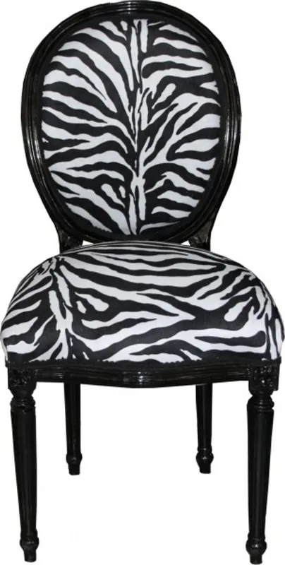 Casa Padrino Barocco Cena sedia a medaglione motivo zebrato / Nero - Mobili in stile barocco - Limited Edition Markenprodukt