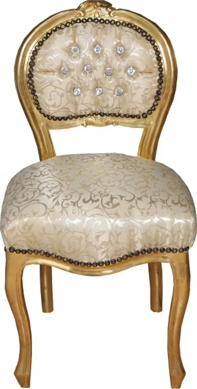 Casa Padrino Ladys sedia crema pattern / oro con strass bling bling - Sedia specchiera Preisknaller