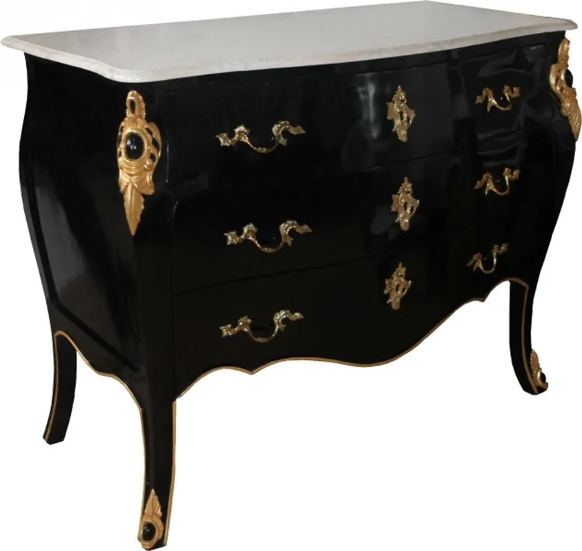 Casa Padrino cassettone barocco di lusso nero / oro / bianco 110 cm - Mobili barocchi Letzte Chance