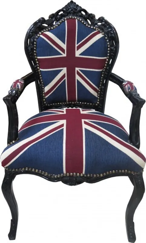 Versand Am Gleichen Tag Casa Padrino Barocco Cena Sedia con braccioli Union Jack / Nero - Mobili antichi