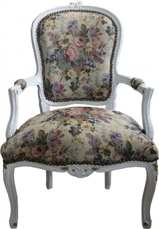 Casa Padrino barocco Salon Chair floreale / crema / oro - Mobili antichi Design - Limited Edition Garantierte Lieferung