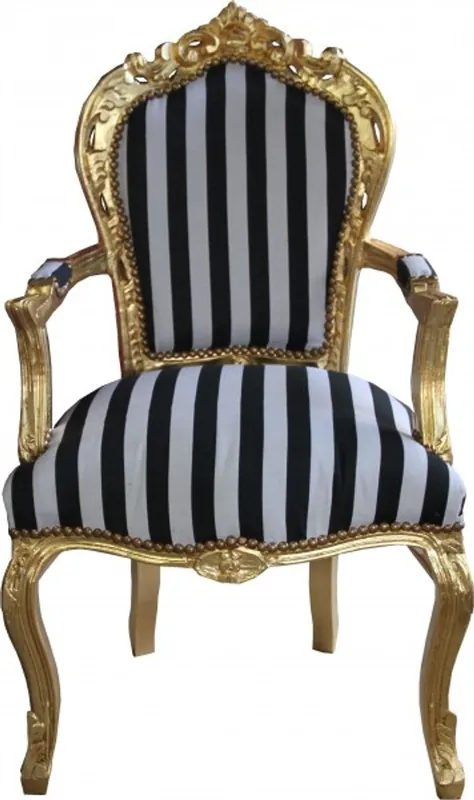 Günstig Casa Padrino Barocco Cena Chair nero / White Stripes / oro con braccioli - sedia in stile antico