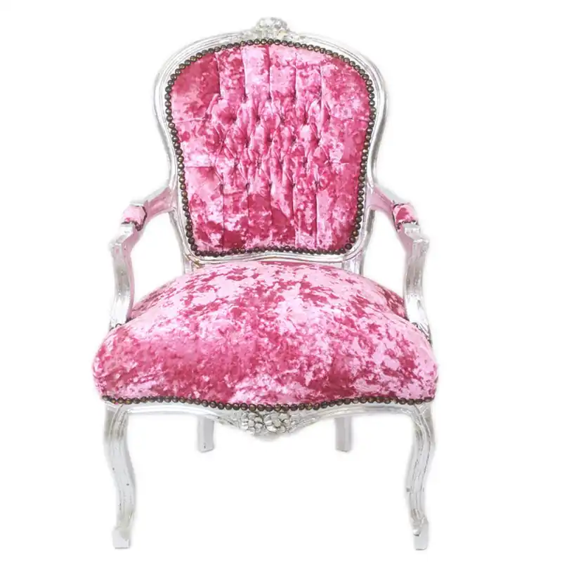 Direkt Vom Hersteller Casa Padrino barocco Salon sedia rosa velluto Tessuto / Silver - Mobili antichi design