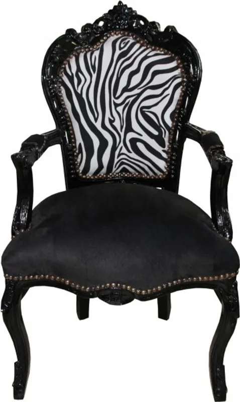 Online Kaufen Casa Padrino Barocco Cena Chair Nero / zebra / nero con braccioli - Mobili antichi