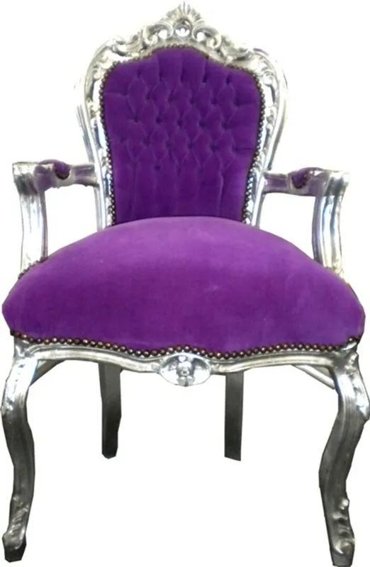 Casa Padrino Barocco Cena sedia viola / argento con braccioli Aktuell