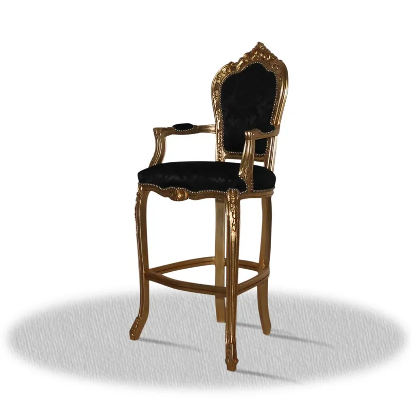 Sonderangebot Casa Padrino barocco seggiolone sgabello da bar nero dell'oro di 55 x 50 x H. 140 cm - Limited Edition