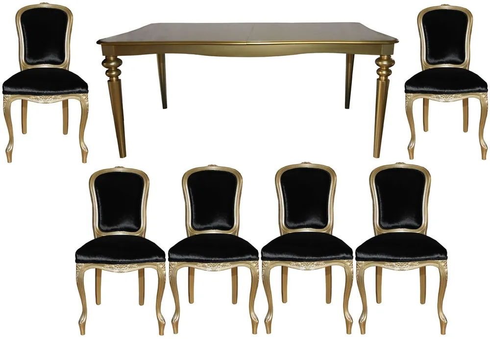 Meistverkauft Casa Padrino barocco da pranzo di lusso ambiente impostata / Oro Nero - tavolo da pranzo + 6 sedie - stile mobili antichi - qualità di lusso - Limited Edition
