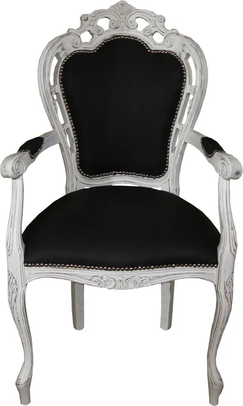 Casa Padrino barocco lusso sedia da pranzo con braccioli Nero / Bianco Antico - Sedia design - qualità di lusso Knallerangebot