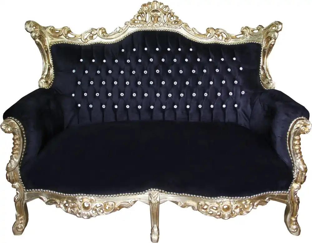 Super-Preis Casa Padrino barocco divano a due posti master nero / oro con grande bling bling strass - Mobili antichi