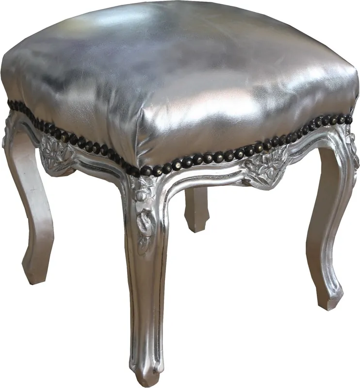 Casa Padrino barocco Sgabello argento / argento altezza 40 cm, larghezza 35 cm - Mobili in stile barocco Kracherpreis