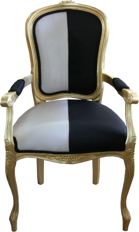 Sofort Bestellen Casa Padrino Baroque Dining chair with armrests Black / White / Gold - Designer chair - Luxury quality