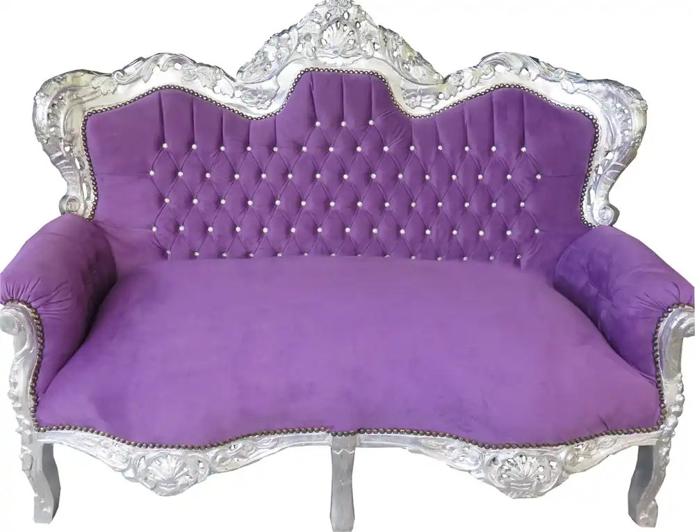 Casa Padrino barocco divano a due posti Re viola / argento con strass Bling Bling Finale Aktion