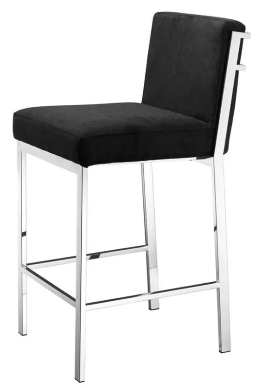 Direkt Vom Hersteller Casa Padrino sgabello da bar di lusso nero / argento 43 x 54 x H. 91 cm - Sedia da Bar di Design in Acciaio Inossidabile con Tessuto in Velluto - Mobili da Bar