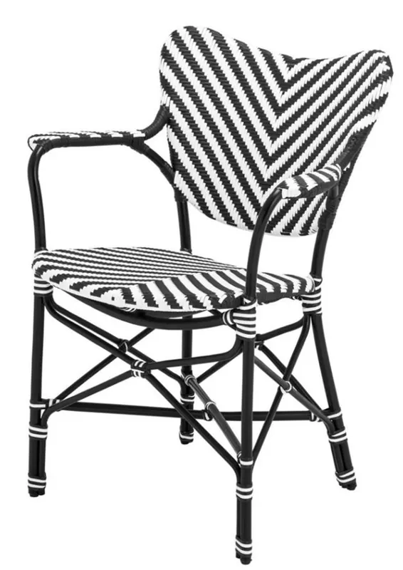 Casa Padrino sedia da giardino design con braccioli nero / bianco - mobili da giardino di lusso Ausverkauf