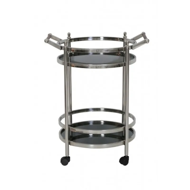 Casa Padrino bar di lusso trolley tondo in acciaio inox al nichel-plated / vetro nero Mod 3 - Luxury Hotel & Restaurant Mobili Trolley Neu Im Sortiment